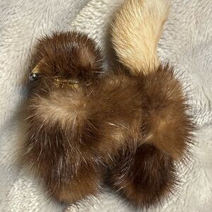 Elegant Brown and Tan authentic vintage mink doggie Brooch with Intricate Design